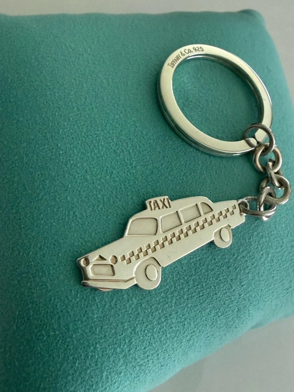 Tiffany & Co. Silver Taxi Charm Keyring with Blue Pouch
